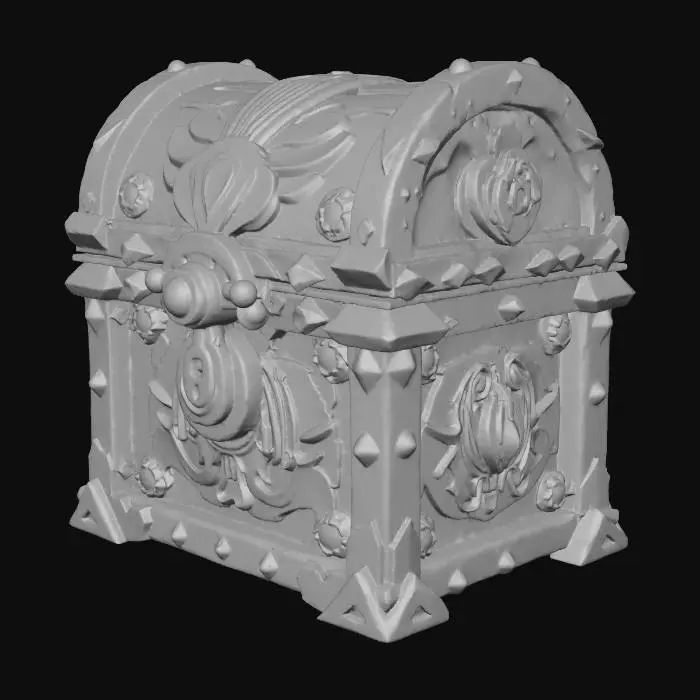 3D model for create me a beautiful, detailed, low poly, colorful, and rigged chest with armature where the opening of the chest should be, for a mythical pets game for a roblox, make it look unique and symbolize that you can get unique mythical swords from it