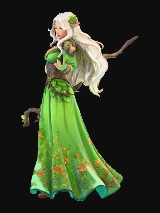 3D model for fullbody image, anime style

high fantasy A spring themed mature Archfey woman, wearing green clothes, lightly tan skin, magically strong,