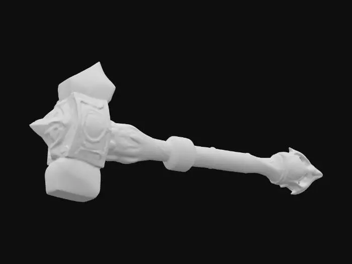 3D model for A highly detailed fantasy style crystal hammer, designed as a powerful magical weapon. The hammerhead is made of glowing, translucent crystal shards with sharp edges, refracting light and emitting a mystical aura. The handle is crafted from ancient, weathered metal with intricate runes and ornate engravings, wrapped in worn leather for grip. The design should emphasize epic proportions, magical elegance, and a sense of power. Stylized but realistic materials with #PBR# textures: realistic crystal refraction, polished yet slightly worn metal, aged leather.