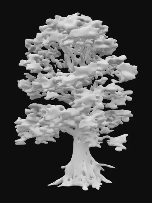 3D model for Giant vaast monumental elden tree with white tree trunk with crimson red leafs on treetop