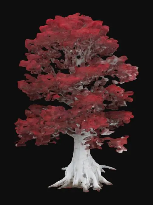 3D model for Giant vaast monumental elden tree with white tree trunk with crimson red leafs on treetop