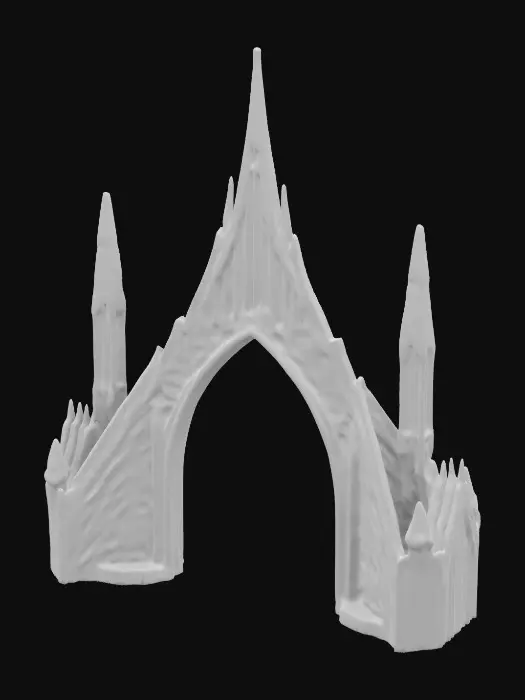 3D model for Architecture in style of dark sci-fi merged with gothic and dark fantasy, brutalism 