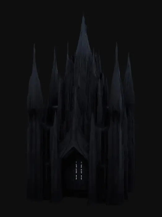 3D model for Architecture in style of dark sci-fi merged with gothic and dark fantasy, brutalism 