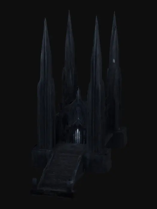 3D model for Architecture in style of dark sci-fi merged with gothic and dark fantasy, brutalism 