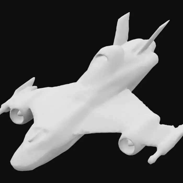 3D model for Spacecraft in style of brutalism, texture is in metal black, engine glowing with red plasma, extremely detailed 