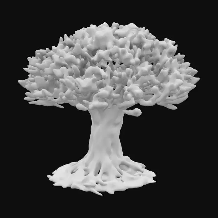 3D model for Giant vaast monumental elden tree with white tree trunk with crimson red leafs on treetop