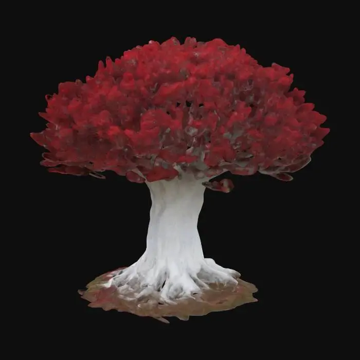 3D model for Giant vaast monumental elden tree with white tree trunk with crimson red leafs on treetop