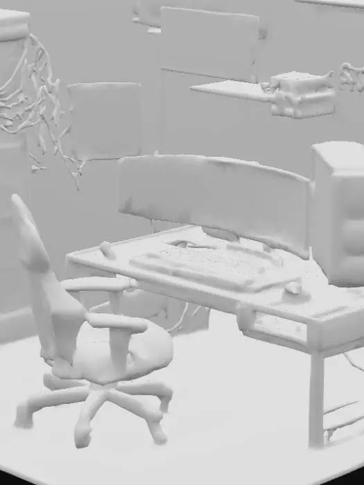 3D model for hi-tech bedroom, RGB lights everywhere, hacker's bedroom, open floor plan, no bed, gaming chair, cyberpunk aesthetic, glass desk, RGB lights on PC and Monitor, server stack in the background