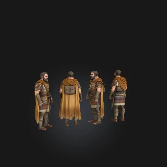 3D model for “For Meshy AI modeling, create a turnaround image of the character appearing in the image, including front, side, and back views, with a plain white background.”