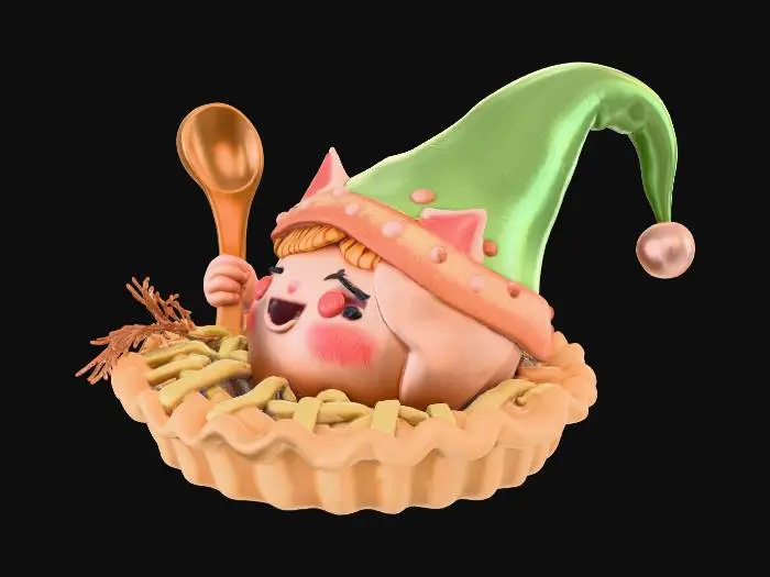 3D model for Christmas Bakery Characters - Apple Pie Elf

Cute apple pie with lattice top and elf hat, rosy cheeks, smiling crust face, holding a wooden spoon, sitting on snowy table, 3D dessert character style, sweet and warm holiday vibe.
