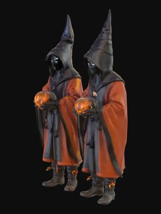 3D model for a halloween celebration in front of bonfire during ancient Celtic festival of Samhain