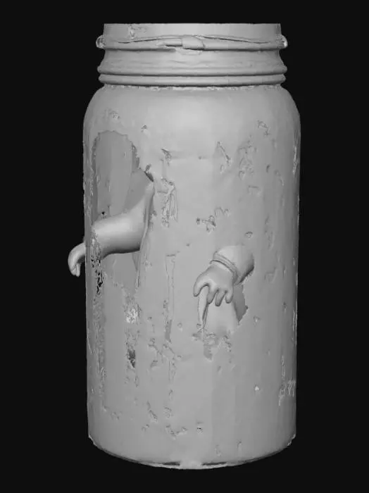 3D model for A translucent baby ghost floating inside a cracked
glass jar, glowing softly with bluish light. Cute
expression but eerie smile, mist swirling inside,
candlelight reflection on glass, cinematic lighting,
Halloween 3D art style.

Ghost in a Jar Style