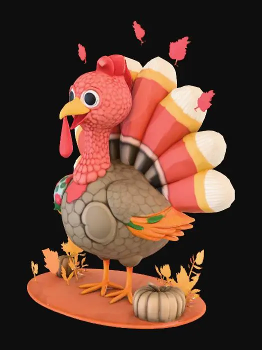3D model for a pixel style cute turkey  with autumn vibes giving you flowers.....