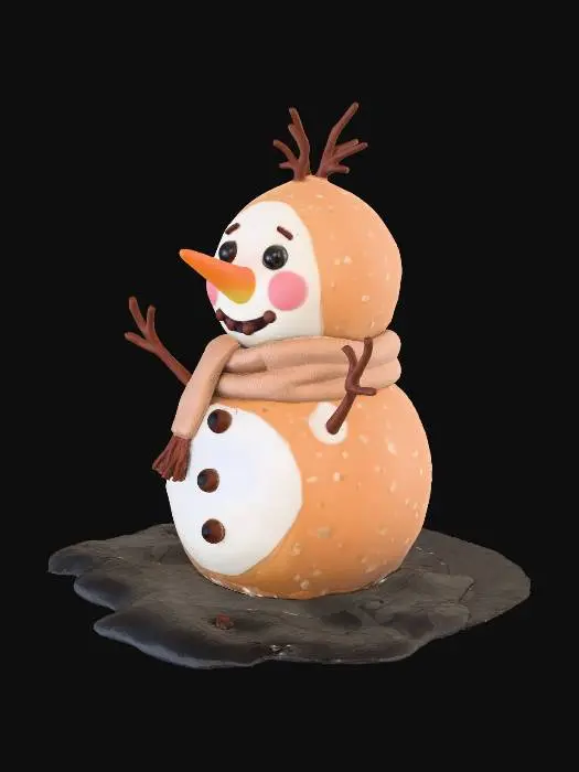 3D model for Christmas Bakery Characters - Bagel Snowman

Round bagel stacked like a snowman, cream cheese scarf, raisin eyes and smile, little carrot nose, 3D bakery toy figure, winter cozy lighting, happy Christmas tone.