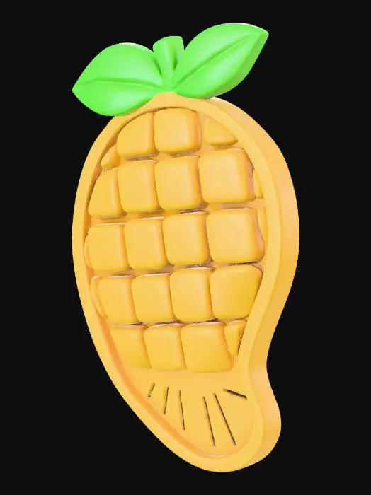 3D model for “망고 모양의 컵받침대 디자인. 잘 익은 노란색 망고를 큐브 형태로 칼집 낸 듯한 입체적인 표면이 특징이며, 각 큐브 모양은 부드럽게 라운딩 처리되어 있다. 윗부분에는 밝은 녹색 잎사귀가 자연스럽게 붙어 있으며, 전체 형태는 타원형에 가까운 망고 실루엣으로 구성된다. 컵받침대의 상단 면은 음각과 양각이 조화된 3D 입체 구조로, 컵이 미끄러지지 않도록 표면 마찰감을 높였다.
하단은 평평하고 안정적으로 컵을 지탱할 수 있도록 설계되어 있으며, 물방울이 고이지 않도록 약간의 배수 홈(drain groove)이 포함되어 있다.
재질은 3D 프린터용 친환경 PLA 또는 실리콘 질감으로 표현되고, 색상은 선명한 노랑과 녹색 조합으로 따뜻하고 열대적인 느낌을 준다.
전체 스타일은 귀엽고 실용적이며, ‘Guimaras Mango’ 기념품 느낌이 나는 여름 시즌용 컵받침대 디자인.”