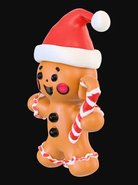 3D model for Classic Christmas Characters - Gingerbread Kid

Cute gingerbread cookie character, smiling face made of icing, wearing tiny Santa hat, holding a candy cane, 3D toy style, warm brown tone with white icing lines, sweet and cheerful expression.