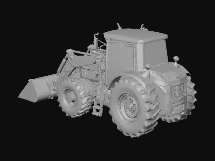 3D model for Kepçeli bir traktör oluştur. Kepçesi ön tarafında olacak