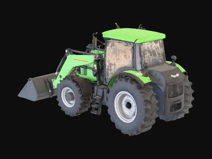 3D model for Kepçeli bir traktör oluştur. Kepçesi ön tarafında olacak