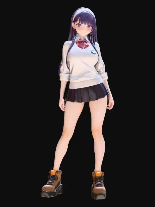 3D model for Anime Schoolgirl with Boots