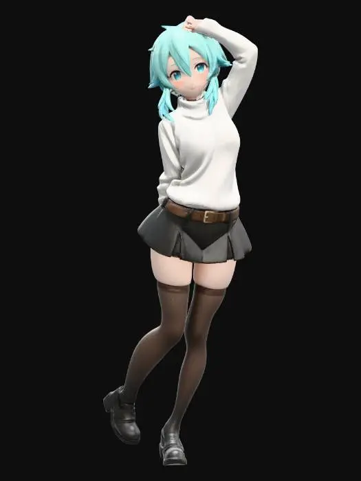 3D model for Anime Girl in Sweater and Skirt