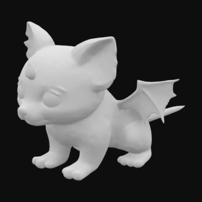 3D model for маленькая черная собака чихуахуа с крыльями летучей мыши, и на лбу  волшебный камень