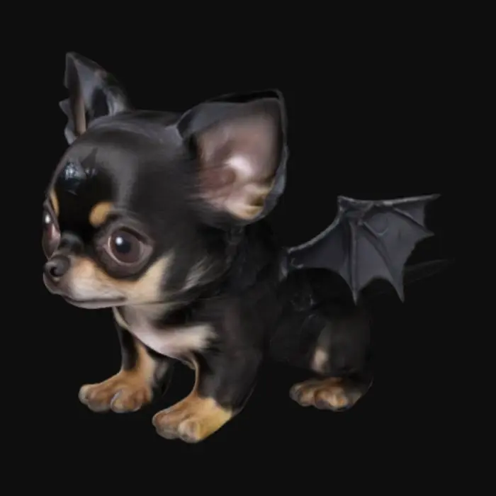 3D model for маленькая черная собака чихуахуа с крыльями летучей мыши, и на лбу  волшебный камень