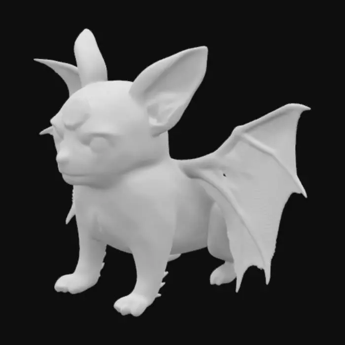 3D model for маленькая черная собака чихуахуа с крыльями летучей мыши, и на лбу  волшебный камень