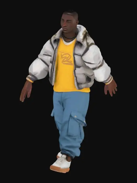 3D model for young man. african american dressed Y2K. in the style of clair obscur expedition 33