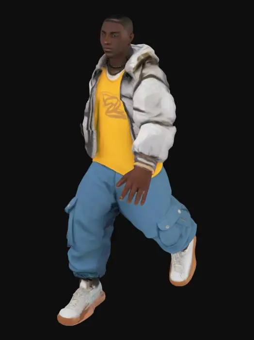 3D model for young man. african american dressed Y2K. in the style of clair obscur expedition 33