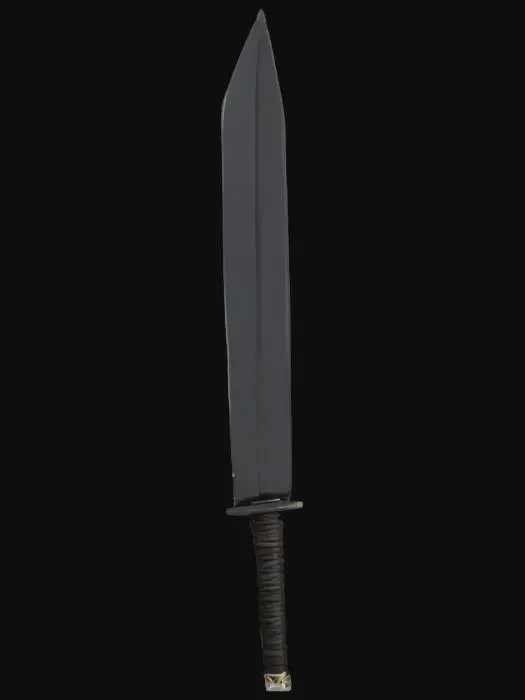 3D model for Ultra realistic 3D concept of a massive black katana sword inspired by Bleach anime, main character's weapon (Zangetsu). The blade is oversized and raw-looking, with a rugged, slightly chipped edge, matte black metal surface, wrapped cloth handle, no guard, fantasy anime style but hyper-realistic materials and lighting. Background should be neutral or studio-like, focused on showcasing the sword design in high detail.