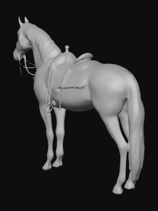 3D model for Un hermoso caballo con su montura, brida, riendas