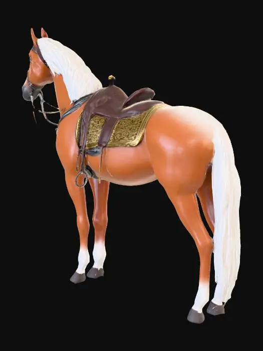 3D model for Un hermoso caballo con su montura, brida, riendas