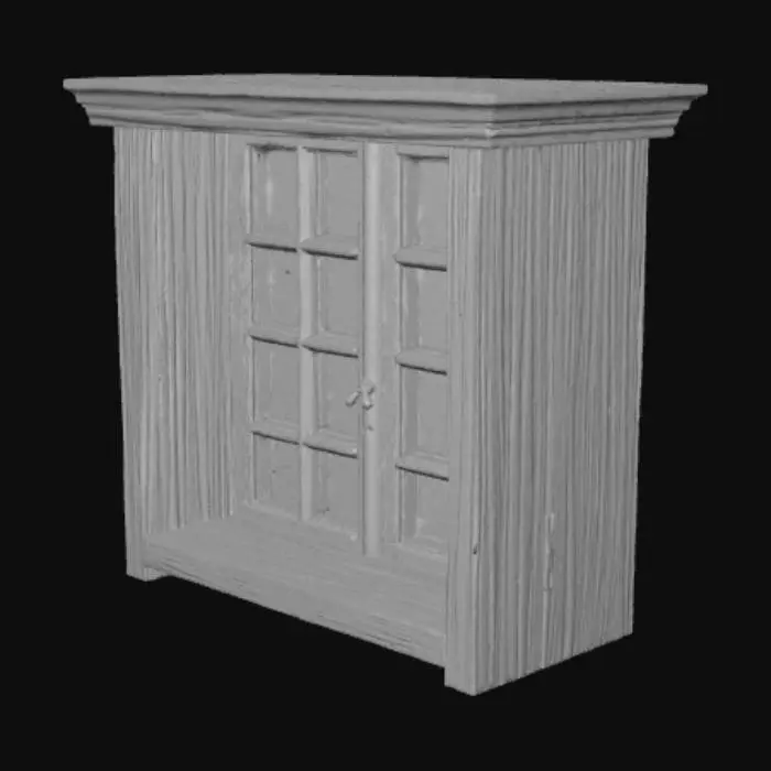 3D model for Una ventana antigua  con marcos de madera de cedro envejecida y una celosia de pino, de tipo casa hebrea, solo la ventana con un fondo blanco puro.