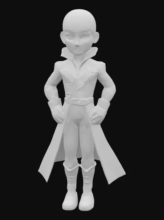 3D model for bald sci-fi female with web tattoos on her head. Wearing a long black leather overcoat.