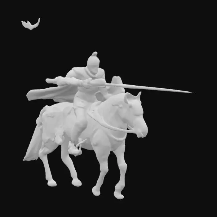 3D model for Warrior on a horse charging forward