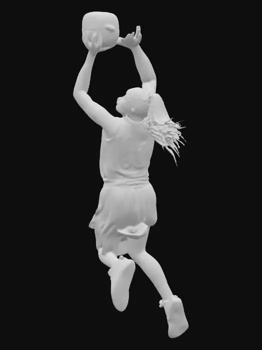 3D model for photorealistic basketball player, female, jumping, dunking, with ball, woman, diffuse light