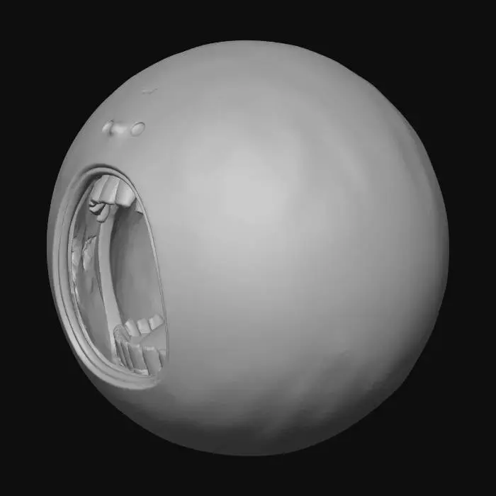 3D model for puedes hacer una bola sin ojos i que tenga una boca abierta con dientes i que no tenga tantos vertices