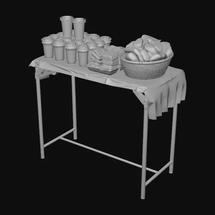3D model for Assorted Snacks and Drinks on a Table
