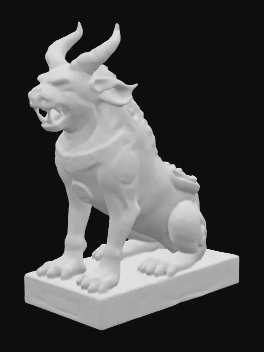 3D model for statue of a demonic beast with swirls in it, mesopotanian sigils and faces are etched into it, tunes from the past, the akashik records, they have seen the past and the future, pain is in the faces for they know what is to come, bizarre, high detail, incan art, anicent artifact, very highly detailed