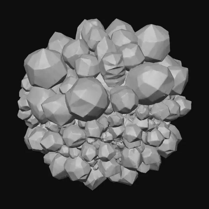 3D model for formation of spherical crystals with metal veins embedded into them