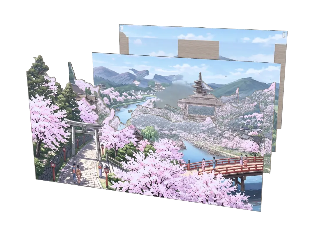 japan diorama - Torii 3D model, vytvořený pomocí AI