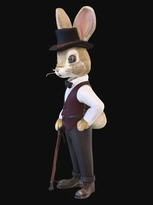 3D model for conejo vestido con chaleco y pantalones, zapatos y chistera
