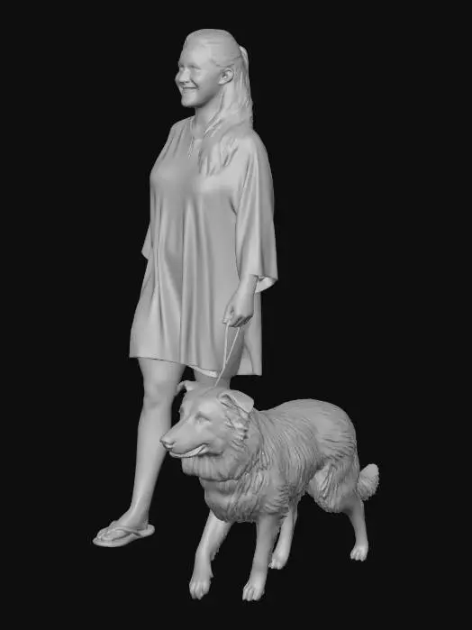 3D model for Woman walking Border Collie