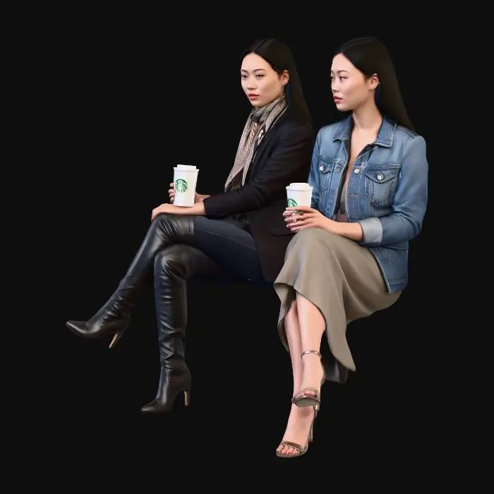 3D model for Chinese coffee drinking women