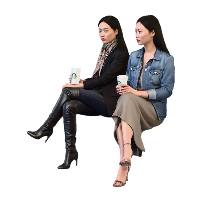 Chinese coffee drinking women 3D model, vytvořený pomocí AI