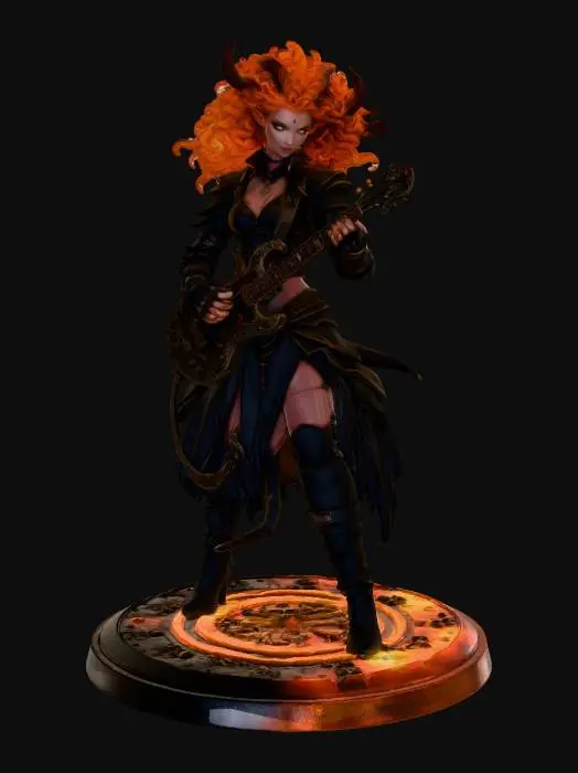3D model for Demoness Guitarist with Fire Hair