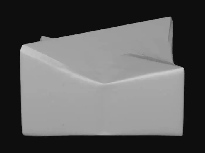 3D model for seamless RC plane that is 20 in long, 8 in wide, and 2 in tall. It is a flat 2 in tall, 8 in wide triangle at the back, and a point at the front. It uses ionic propulsion (intakes rear-facing, in the back triangle), reaction control wheels (for roll and pitch), and has no wheels: instead, the thrust from the ionic propulsion can be channeled to the bottom of the plane, effectively turning it into a hovercraft.