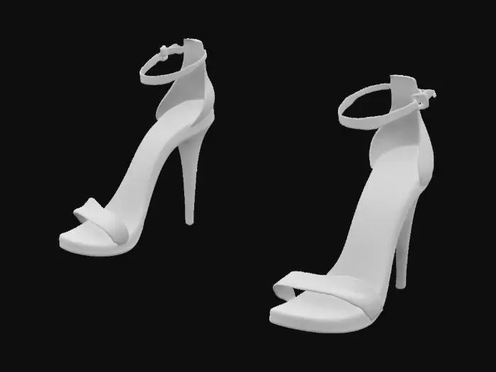 3D model for A sexy high heel shoe. with a spiked heel. black leather and ankle straps. elegant. and white sole. 
