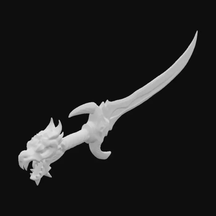 3D model for  highly detailed Giant buster sword, with a dragons tail as the handle. and the dragons head runing down the other side of the blade. and the sharp edge is serrated. the dragon eyes glow lightning blue. the body vividly red and purple. and the blade is shiny and stainless steel.  4k highly detailed, game ready asset
