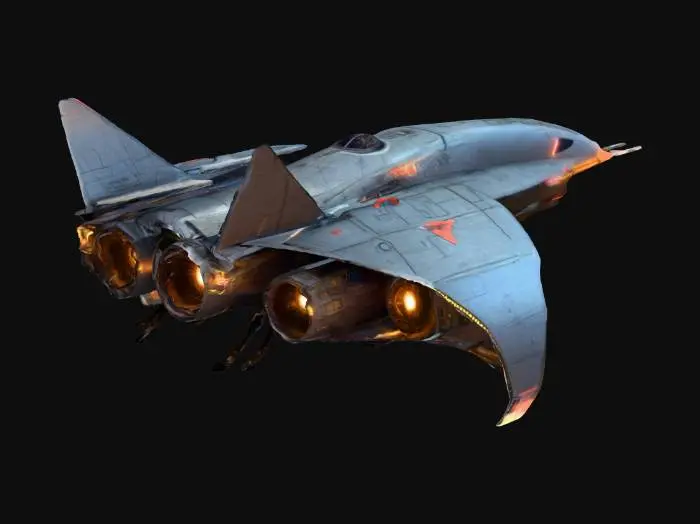 3D model for “Bat-wing hover glider from Spider-Man’s Green Goblin — sleek gunmetal chassis with angular, razor-edged wings, twin turbine intakes, pumpkin-bomb racks along the spine, clawed foot stirrups, glowing toxic-green power core and LEDs, scorched exhaust vents, riveted titanium panels and exposed cables. moonlight rim light on the metal, sparks and a trail of green ionized exhaust. Ultra-